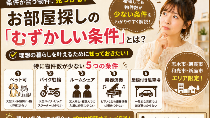 賃貸で見つけにくい条件5選｜志木・朝霞・和光・新座エリア対応版